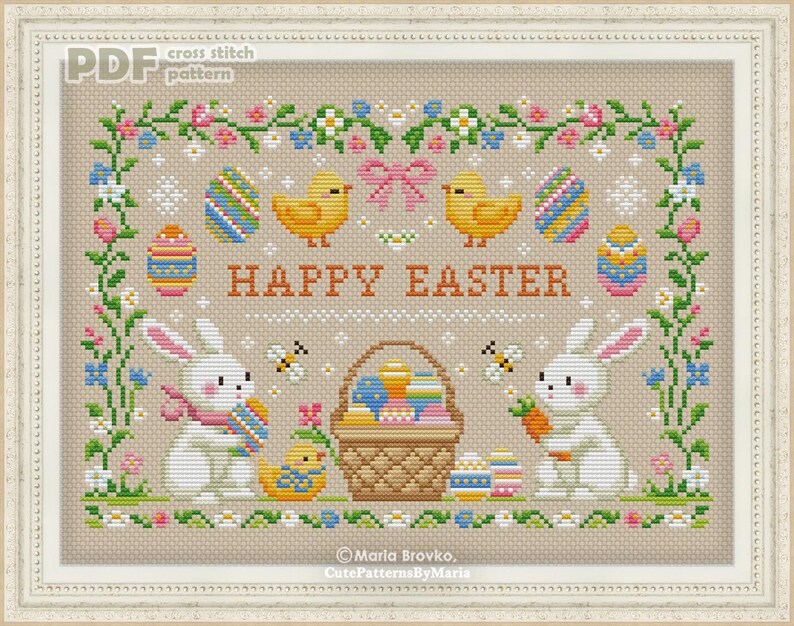 Cross Stitch Pattern Cute Easter Sampler DMC Chart Printable PDF ...