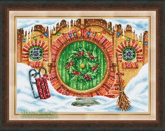 Cross Stitch Pattern Christmas at halfling's house DMC Chart Printable PDF Instant Download