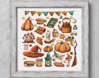Cross Stitch PDF Pattern Witchcraft autumn DMC Chart Printable Instant Download