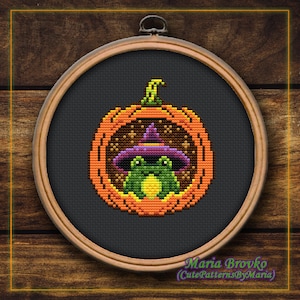Kreuzstich Muster Frosch im Kürbis DMC Chart Printable PDF Instant Download