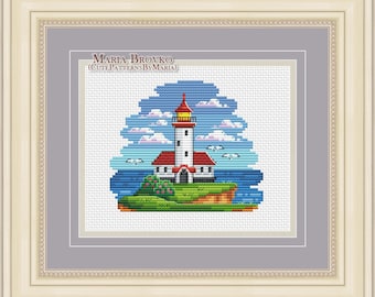 Serene lighthouse Cross Stitch Pattern Summer DMC Chart Printable PDF Instant Download