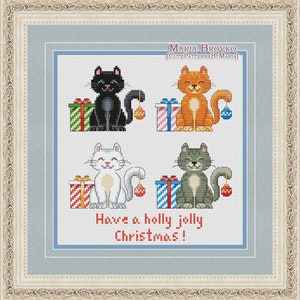 Cross Stitch Pattern "4 colors of Christmas cats" DMC Cross Stitch Chart  Printable PDF Instant Download