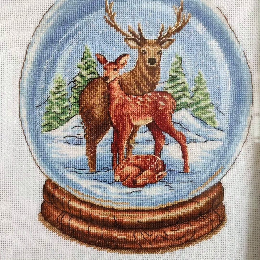 Cross Stitch Pattern Snow Globe With Deer DMC Chart Embroidery ...