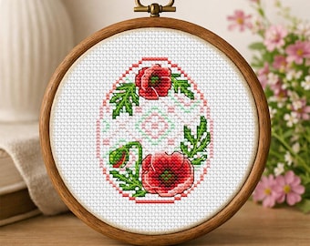 Cross Stitch Pattern Easter Poppy egg DMC Chart Printable PDF Instant Download