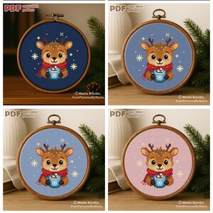 Cross Stitch PDF Pattern Deer With a Mug DMC Chart Christmas Printable ...