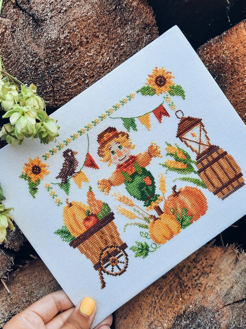 Cross Stitch Halloween Pattern Autumn Harvest DMC Chart Printable PDF ...