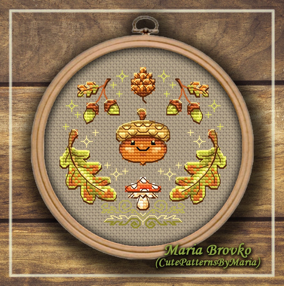 Cross Stitch Pattern Forest Acorn DMC Chart Printable PDF Instant ...