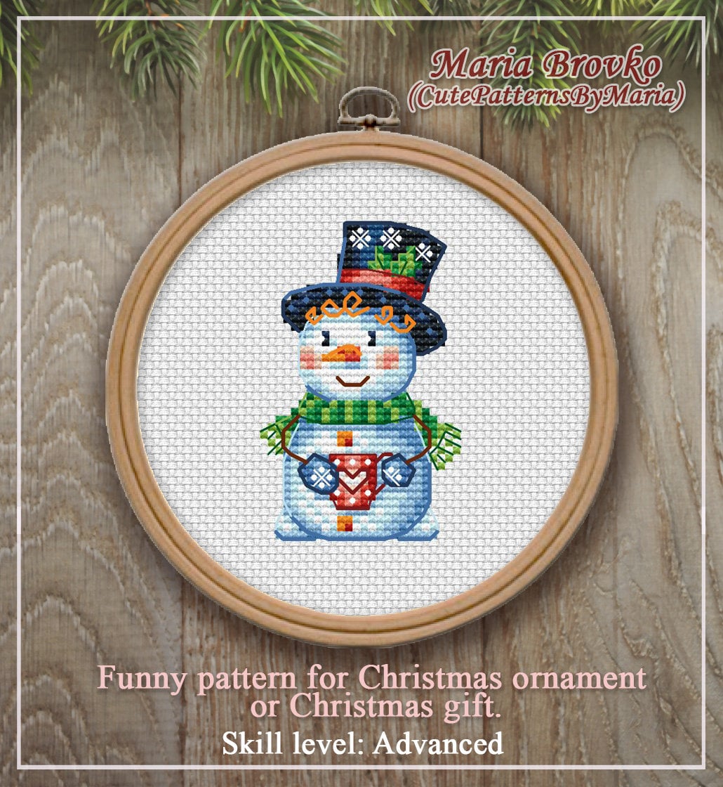 Cross Stitch Christmas Decor Snowman DMC Chart Printable PDF Instant ...