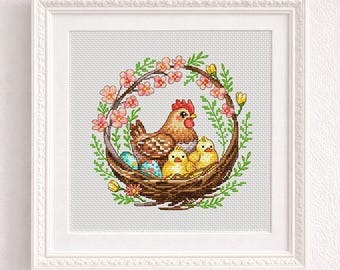 Cross Stitch Pattern Easter Cute nest DMC Chart Printable PDF Instant Download