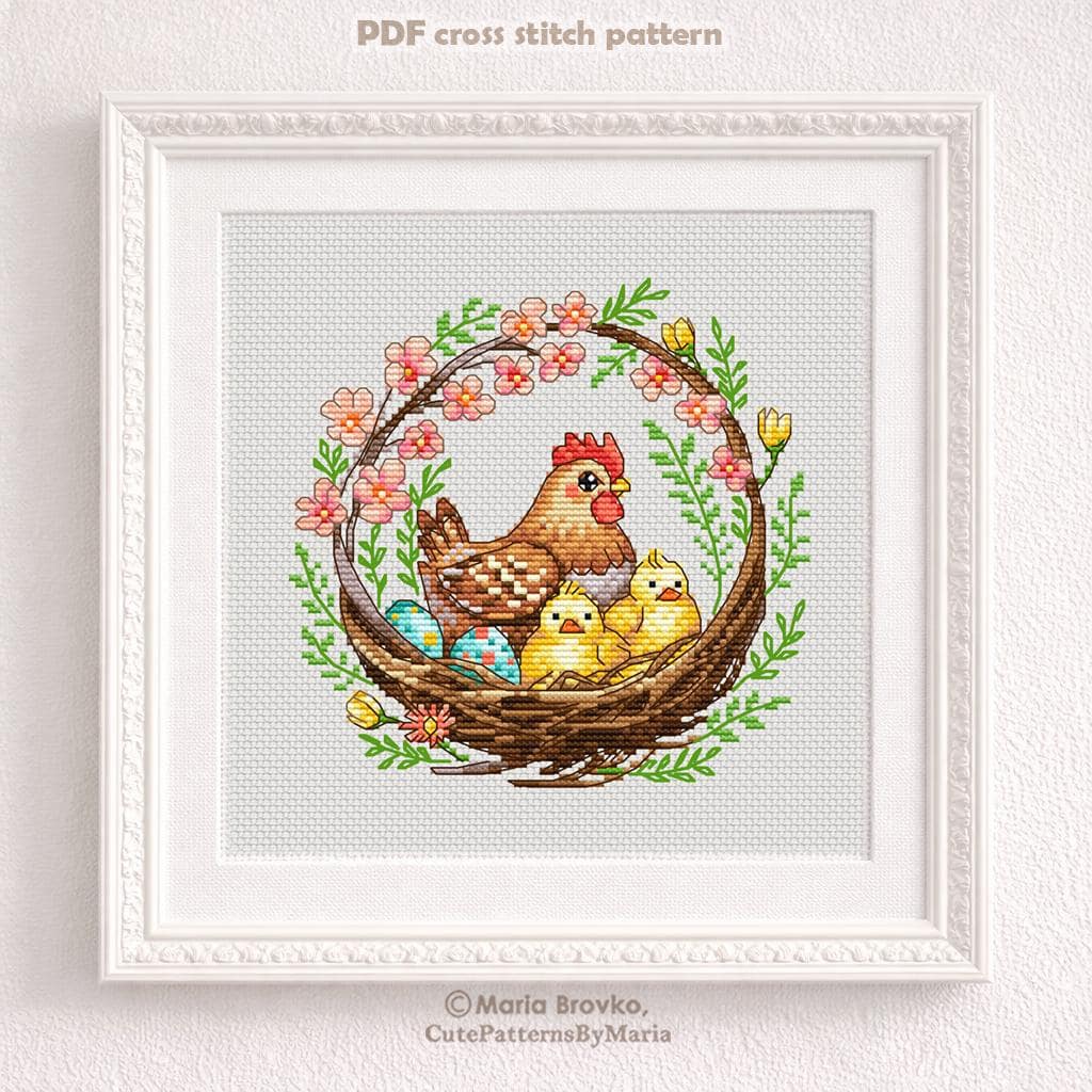 Cross Stitch Pattern Easter Cute Nest DMC Chart Printable PDF Instant ...