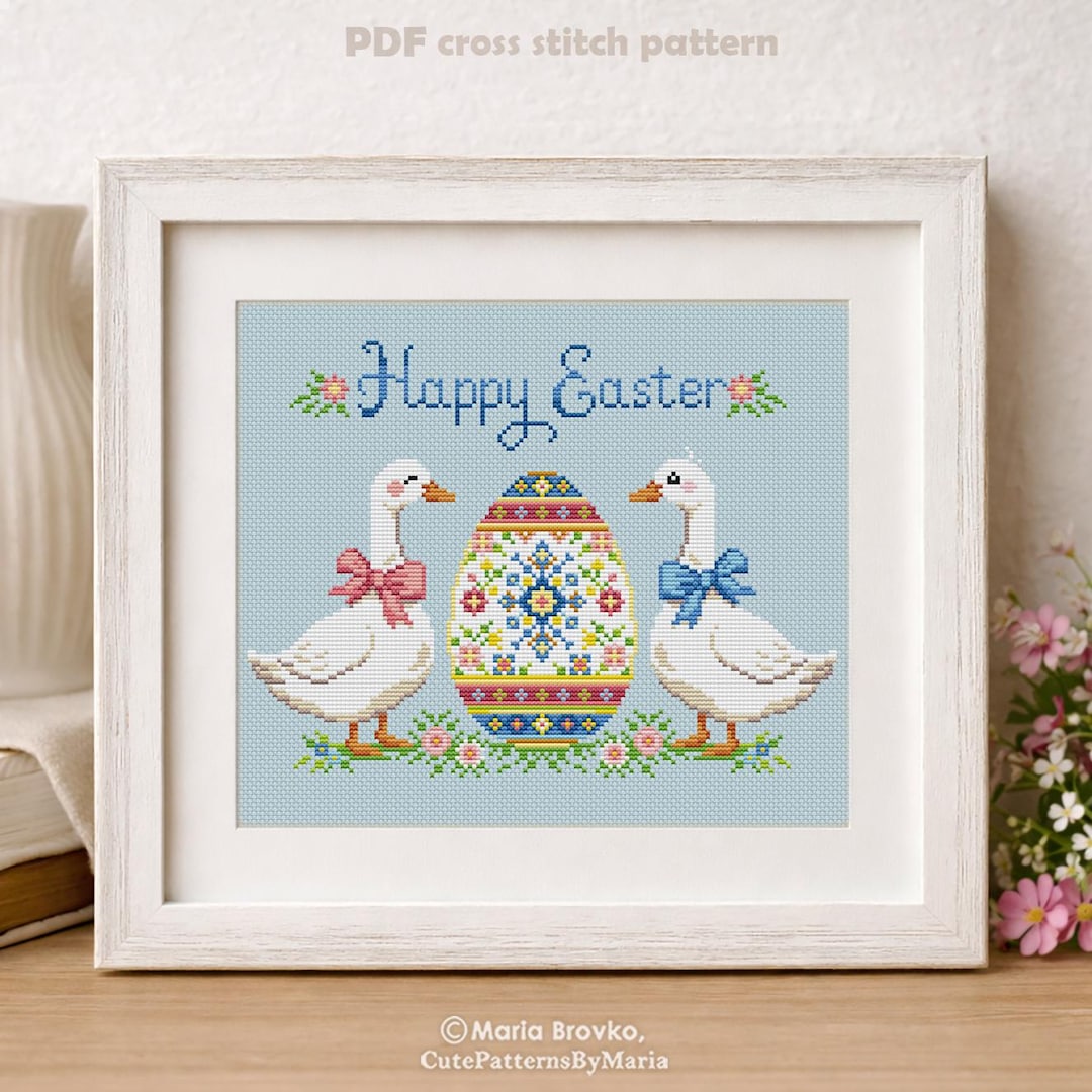 Cross Stitch Pattern Two Geese and an Easter Egg DMC Chart Printable ...