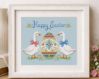Cross Stitch Pattern Two geese and an Easter egg DMC Chart Printable PDF Instant Download