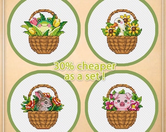 30% cheaper as a set Collection of 4 baskets Cross Stitch Pattern DMC Chart Printable PDF Instant Download