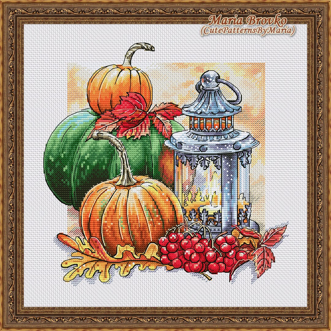 Cross Stitch Pattern Autumn Lantern DMC Embroidery Chart Printable PDF ...