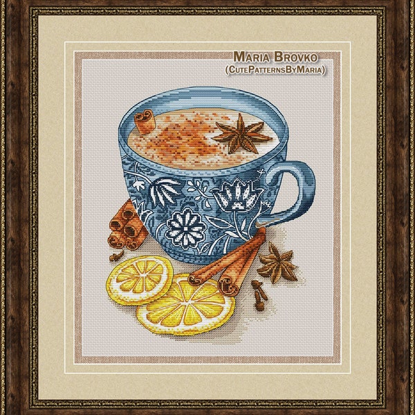 Cross Stitch Pattern "Tea with milk" DMC Chart Needlepoint Embroidery Printable PDF Instant Download
