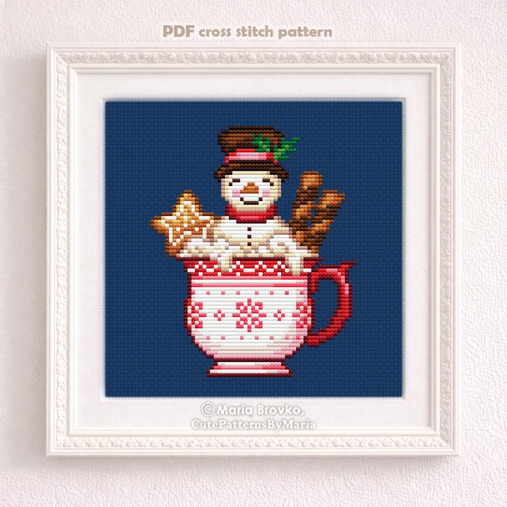Cross Stitch Pattern Snowman in a Cup DMC Chart Printable PDF Instant ...