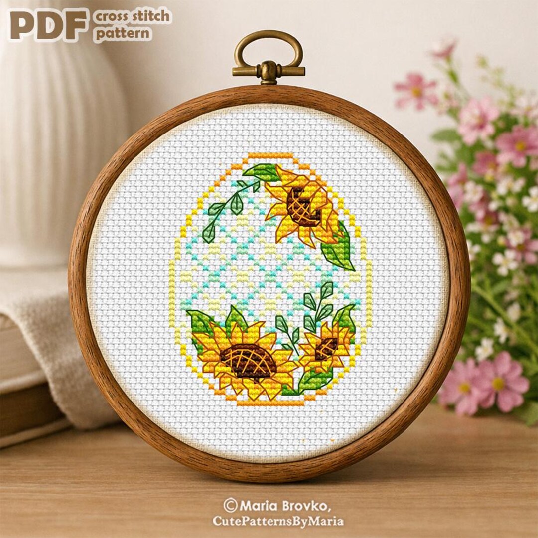 Cross Stitch Pattern Easter Sunflower Egg DMC Chart Printable PDF ...