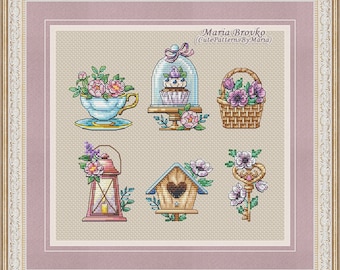 50% más barato como conjunto - Patrón de punto de cruz Primavera miniaturas DMC Gráfico Bordado Imprimible PDF Descarga instantánea