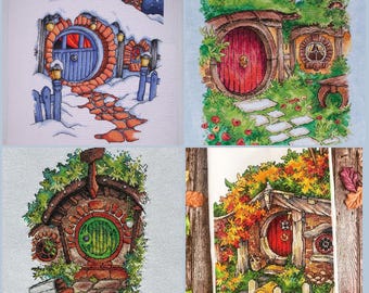 Cross Stitch Pattern Four Halflings houses all seasons DMC  Chart Embroidery Printable PDF Instant Download