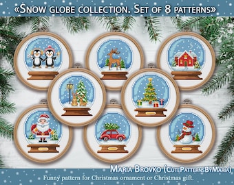 Decoración navideña de punto de cruz 25% más barato como conjunto - Colección de bolas de nieve Conjunto de 8 patrones Gráfico DMC Descarga instantánea en PDF imprimible