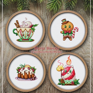 Decoração de Natal em ponto cruz 30% mais barato como um conjunto - Four Christmas Spirits DMC Pattern Chart PDF para impressão Download instantâneo