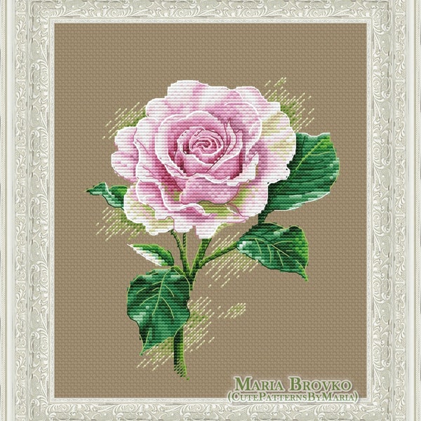 Cross Stitch Pattern Pink rose DMC Chart Needlepoint Embroidery Printable PDF Instant Download
