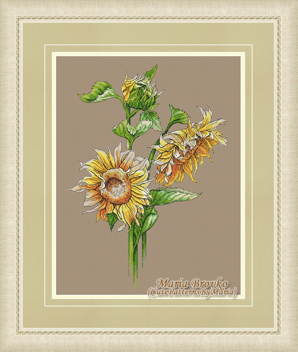 Colorful sunflower counted cross stitch pattern pdf Needlepoint Sewing