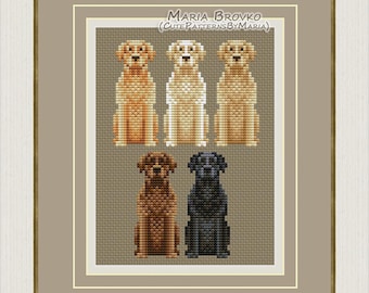 Kreuzstich Stickmuster "Labrador Retriever und Golden Retriever" DMC Stickdatei druckbare PDF Datei zum sofortigen Download."