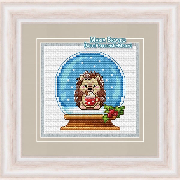 Cross Stitch Pattern Hedgehog in a snow globe DMC Cross Stitch Chart Printable PDF Instant Download