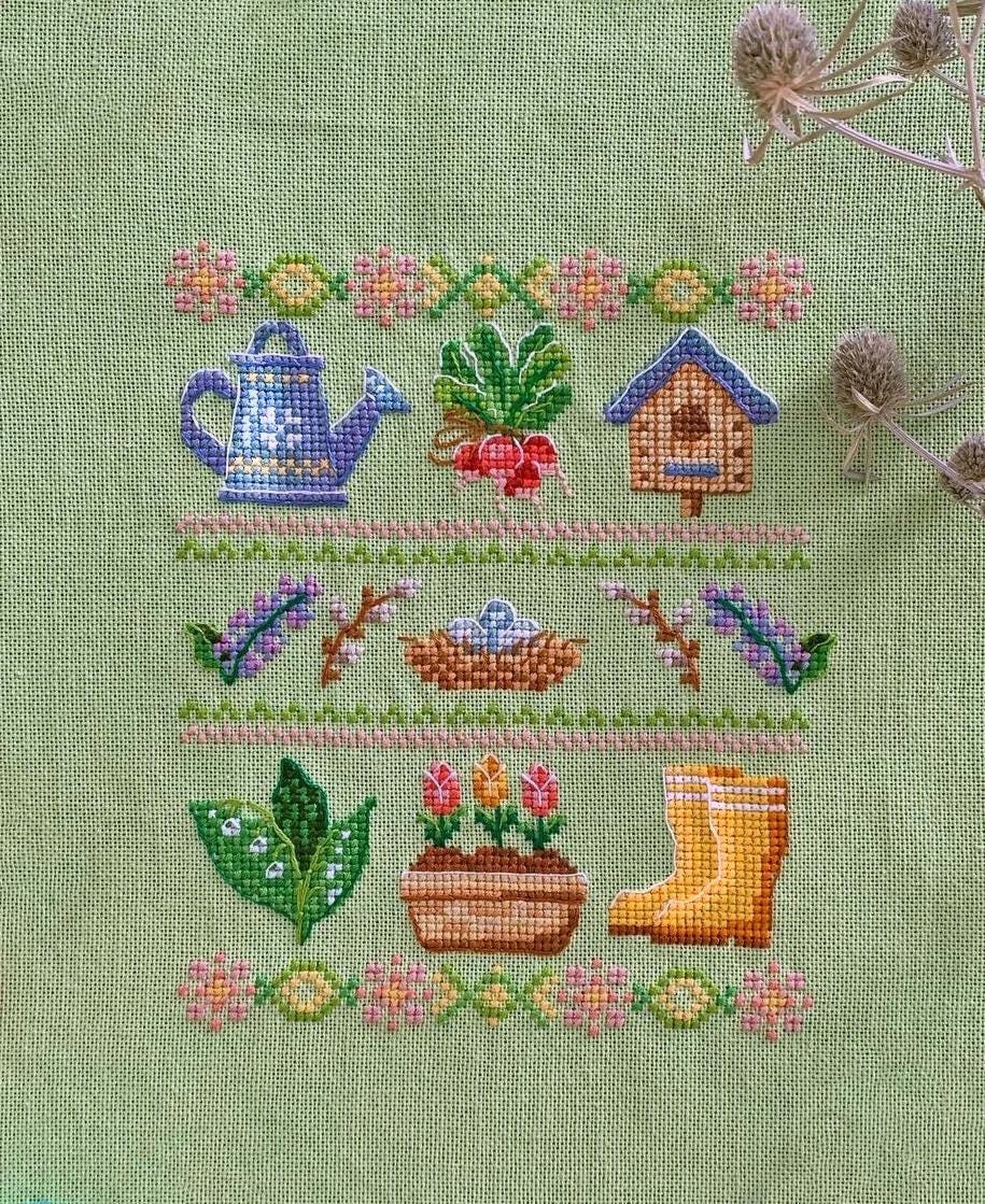 Cross Stitch Pattern Lovely Spring Sampler DMC Chart Embroidery ...