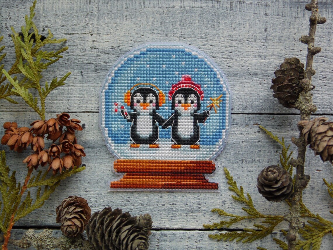 Cross Stitch Pattern "snow Globe With Penguins" DMC Cross Stitch Chart ...