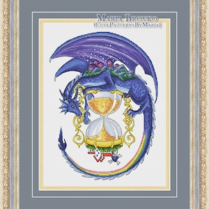 Cross Stitch Pattern &quot;The Dragon that keeps Time&quot; DMC Chart Embroidery Printable PDF Instant Download
