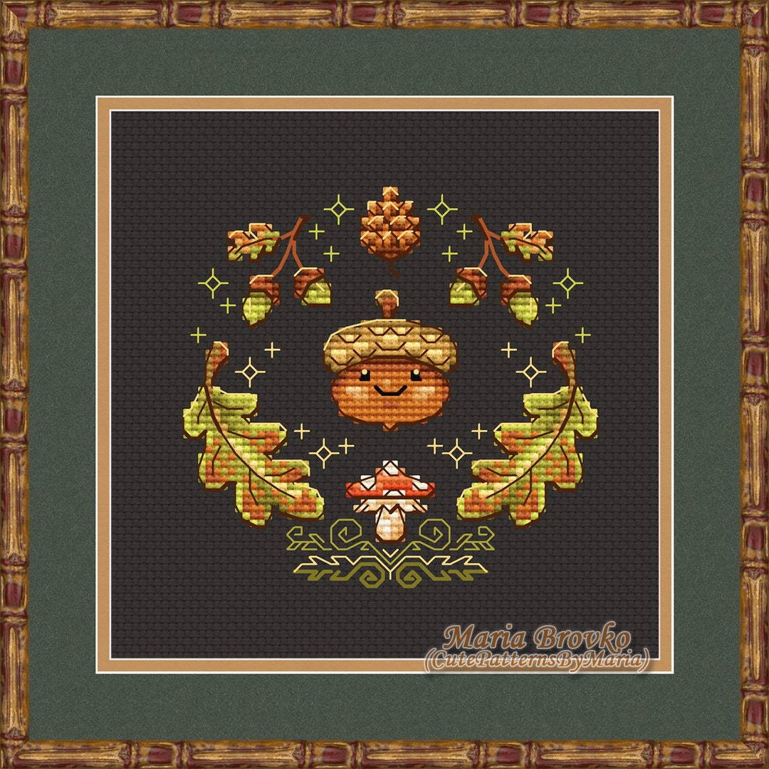 Cross Stitch Pattern Forest Acorn DMC Chart Printable PDF Instant ...