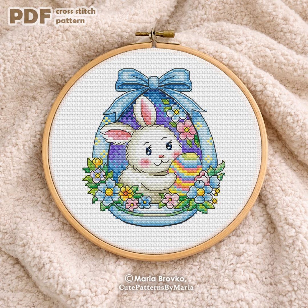 Cross Stitch Pattern Easter Blue Egg With Bunny DMC Chart Printable PDF ...