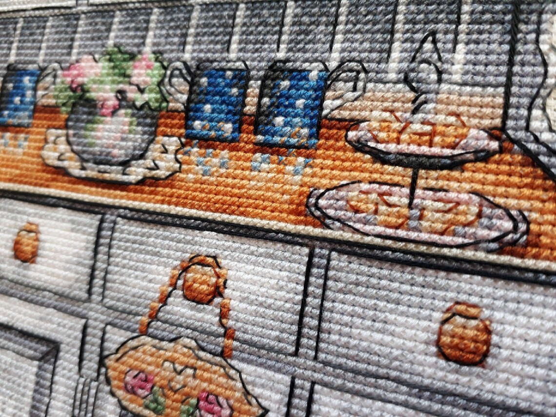 Cross Stitch Pattern Cupboard with blue crockery Etsy