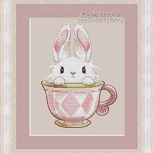 Cross Stitch Pattern Bunny in the cup DMC Embroidery Chart Printable PDF Instant Download