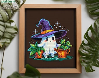 Cross Stitch Pattern Ghost who takes care of plants DMC Chart Printable PDF Instant Download