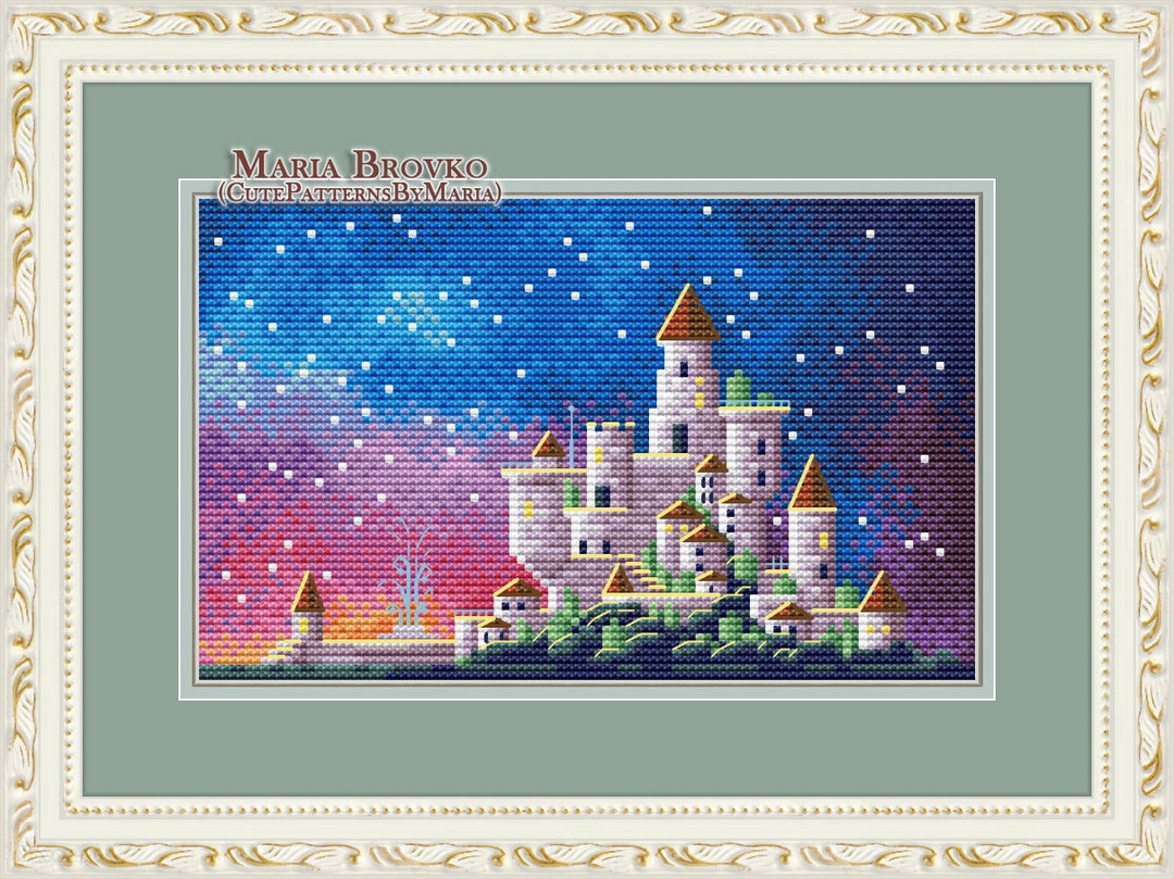 Cross Stitch Pattern Fairytale Castle at Sunset DMC Chart Embroidery ...