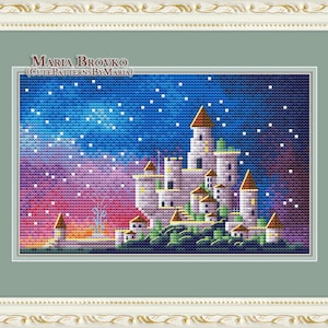 Cross Stitch Pattern "Fairytale castle at sunset" DMC Cross Stitch Chart Needlepoint Pattern Embroidery Chart Printable PDF Instant Download