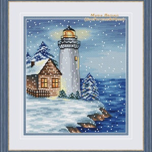 Cross Stitch Pattern &quot;Winter lighthouse&quot; DMC Cross Stitch Chart Printable PDF Instant Download