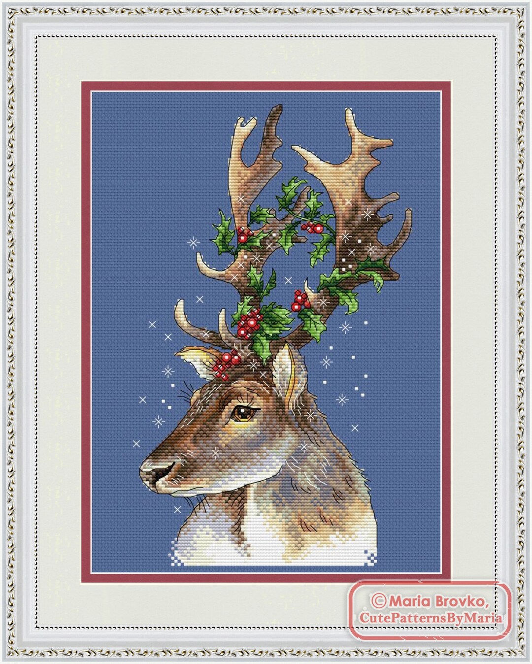 Cross Stitch PDF Pattern Christmas Deer DMC Chart Printable Instant ...