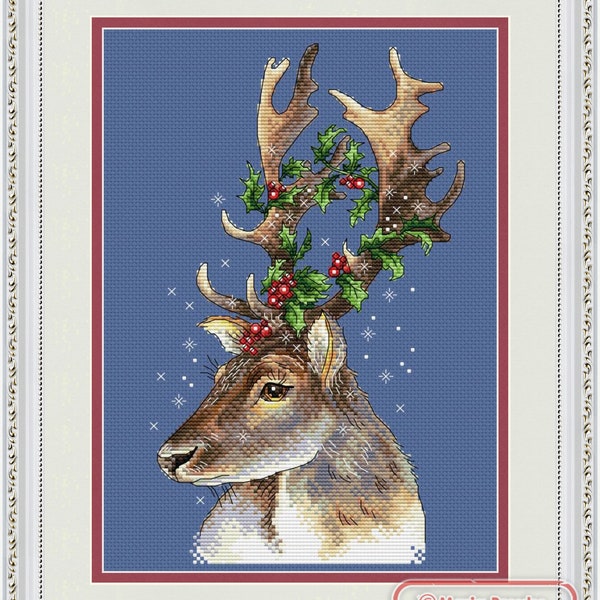 Cross Stitch Pattern Christmas Deer DMC Chart Printable PDF Instant Download