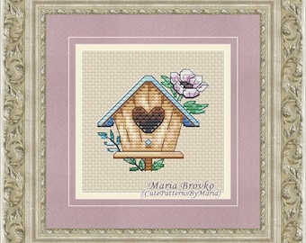 Patrón de punto de cruz Casa de pájaros en miniatura Gráfico DMC Bordado Imprimible PDF Descarga instantánea