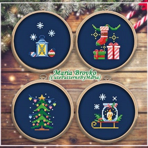 Cross Stitch Pattern &quot;4 Christmas mini-plots&quot; DMC Chart Embroidery Printable PDF Instant Download