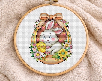 Cross Stitch Pattern Easter Orange egg with bunny DMC Chart Printable PDF Instant Download