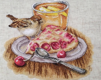 Cross Stitch Pattern Cherry pie DMC Chart Embroidery Printable PDF Instant Download