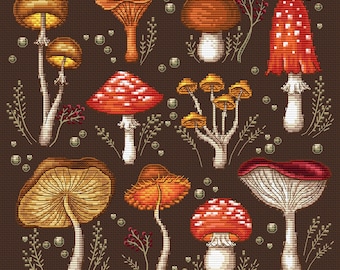 Cross Stitch PDF Pattern Mushroom sampler DMC Chart Printable Instant Download