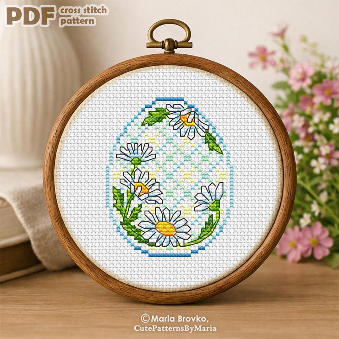 Cross Stitch Pattern Easter Chamomile Daisy Egg DMC Chart Printable PDF ...