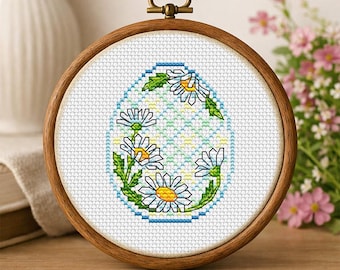 Cross Stitch Pattern Easter Chamomile Daisy egg DMC Chart Printable PDF Instant Download