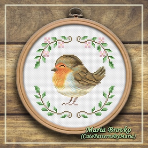 Kruissteekpatroon Spring Robin Europese Robin DMC-grafiek afdrukbare pdf direct downloaden